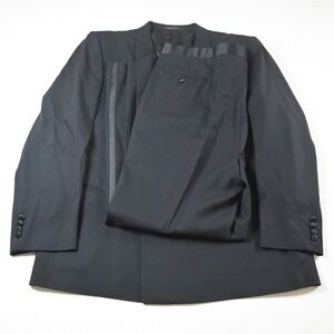 Vtg Abriani Double Breasted 48R 42x32 Black 100% Wool Mens Jacket Pants Tuxedo